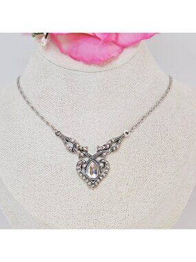 Vintage AVON Silver Tone Crystal Collar Necklace 80s/90s Choker Costume Jewelry